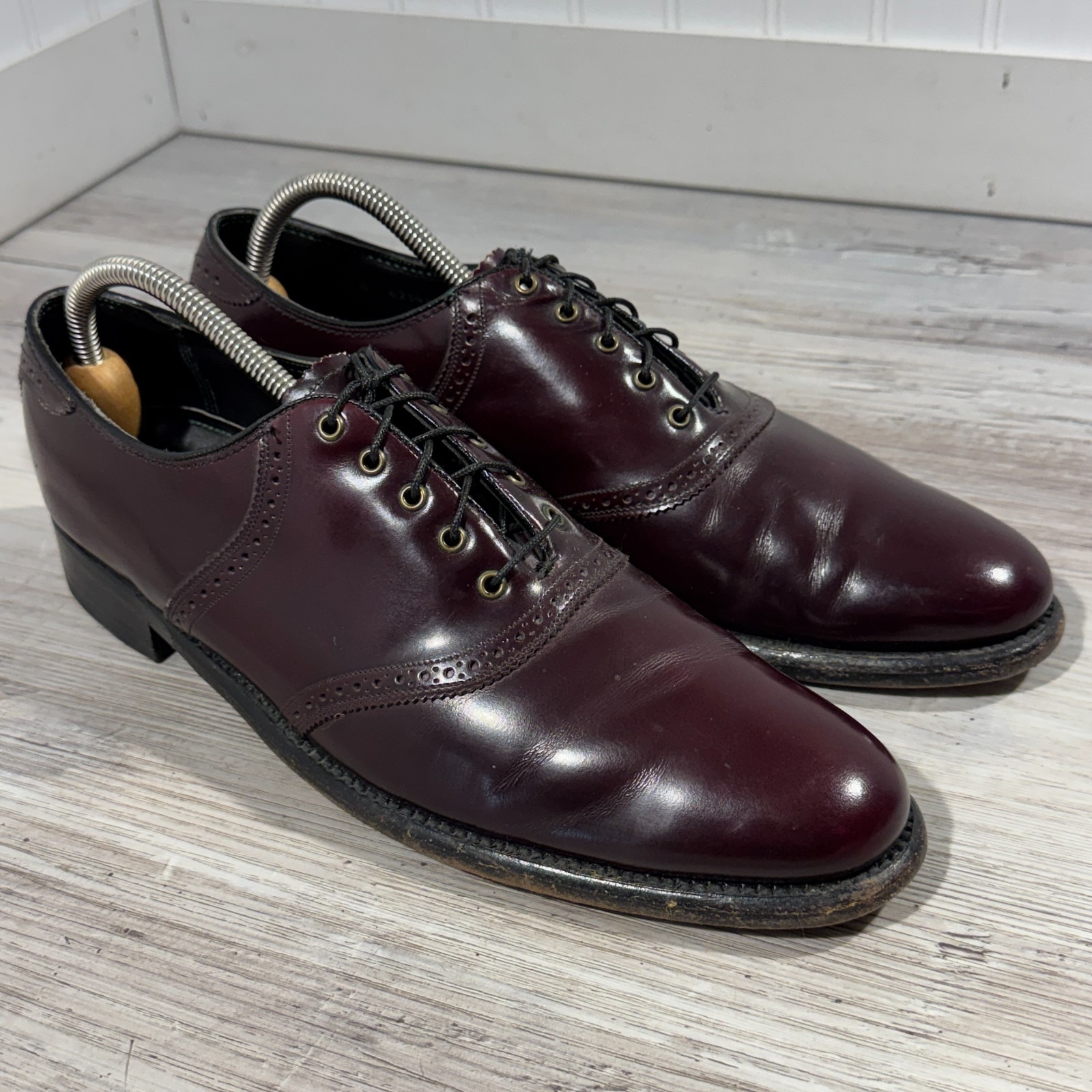 Vtg Florsheim Royal Imperial Saddle Shoes 11a Burgundy 97324